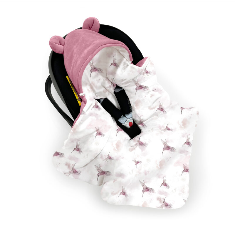 Kocyk do fotelika Pink colibri brudny róż (fotelik 3-punktowy)