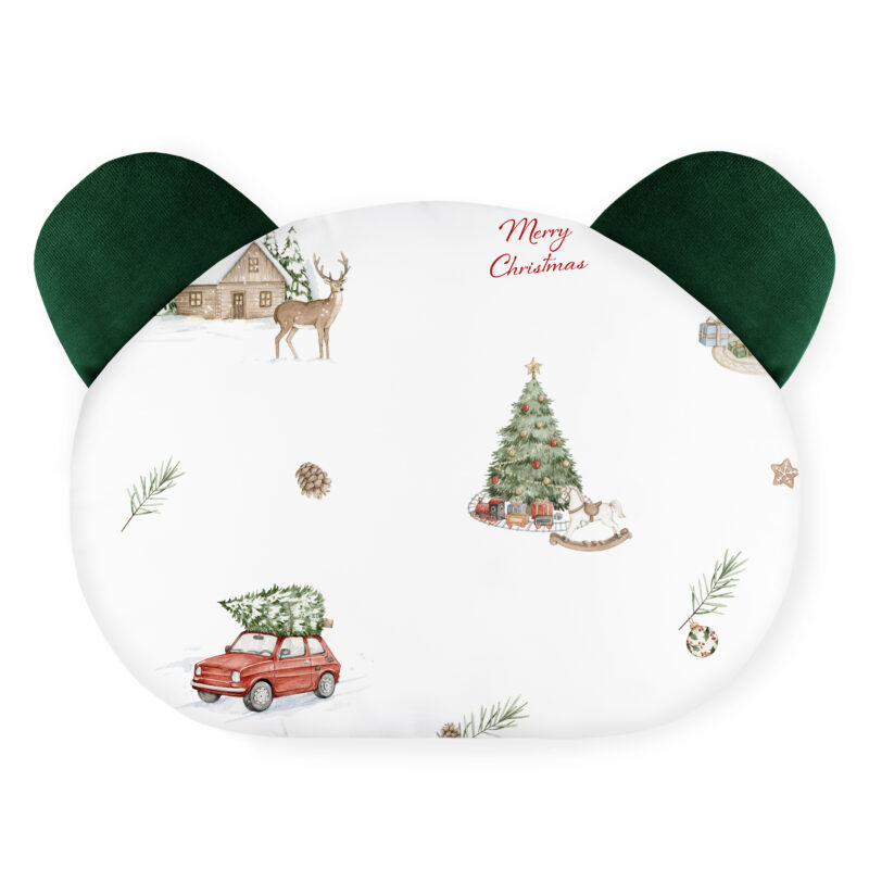 Poduszka miś Merry Christmas butelkowa zieleń